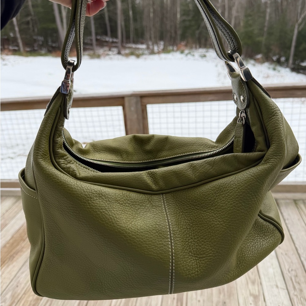 Olive Green Leather Hobo Bag
